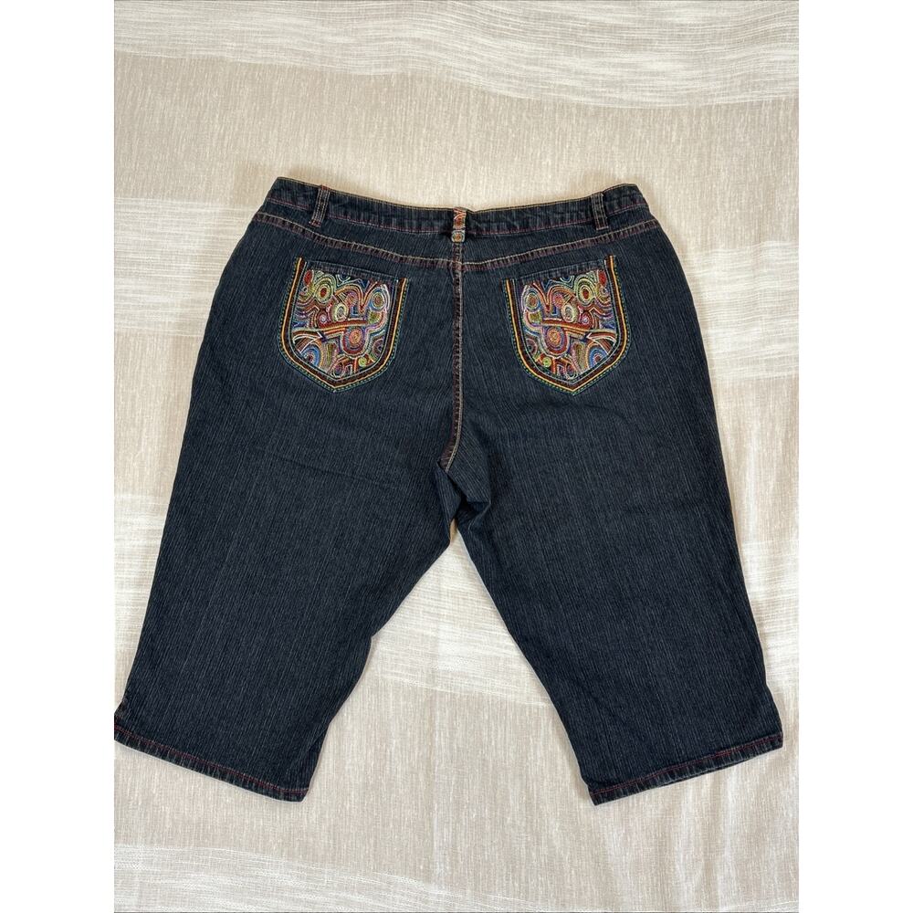Brighton Blues‎ Women's Jean Capris Size 22 Colorful Embroidery Pockets Denim